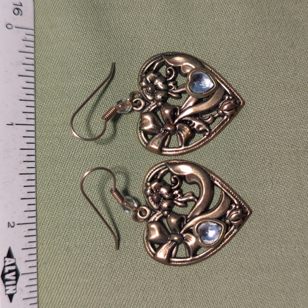 Vintage Heart and Ribbon Earrings